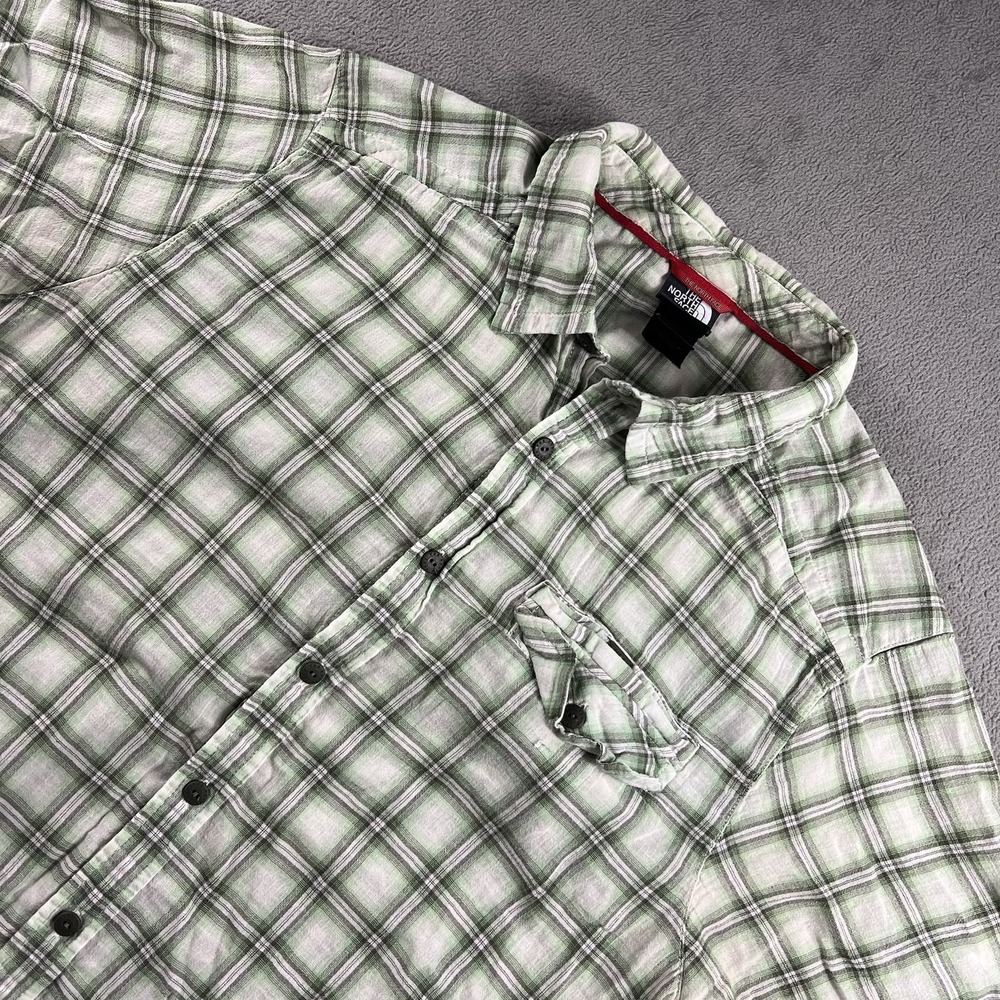 North Face Shirt Mens L Short Sleeve Front Casual Plaid Green